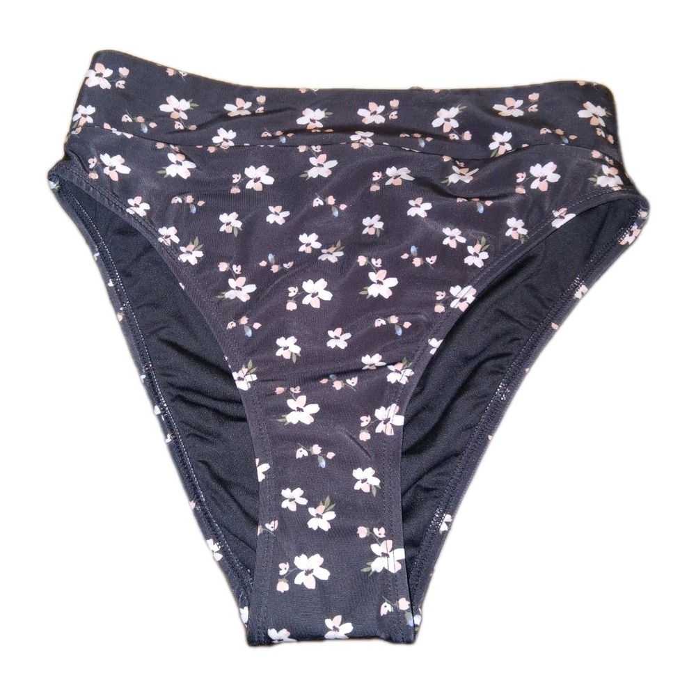 NWT‎ Aero Sz S Aeropostale Black Ditzy Floral Swim Bikini Bottom Ultra High Rise